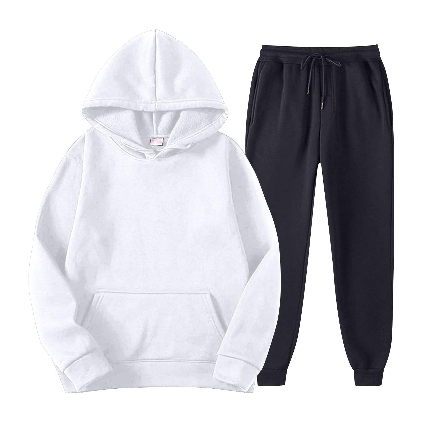 

Мужской спортивный костюм с капюшоном, унисекс, двухсекционная одежда для бега, пуловер с длинными рукавами, толстовки с капюшоном + комплект спортивных штанов XXL белый