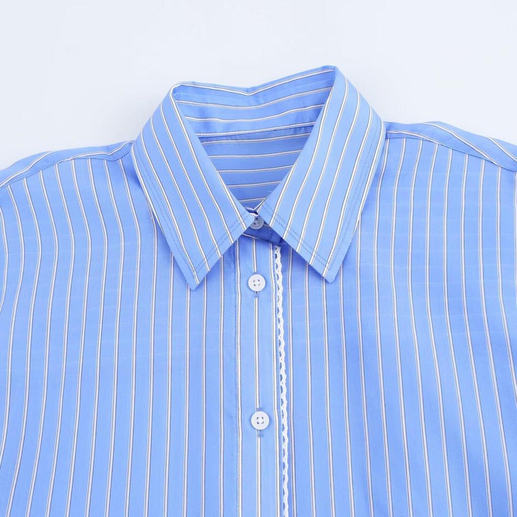 2025 Spring Women's Versatile Striped Cotton Lapel Shirt