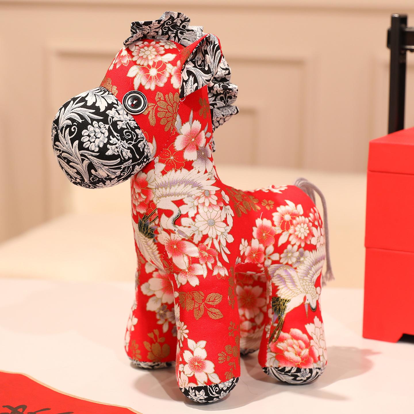 

Народная тряпичная кукла-лошадь с цветочным узором, талисман года Лошади, плюшевая игрушка, зодиакальная тряпичная кукла-лошадь, подарок 16Cm