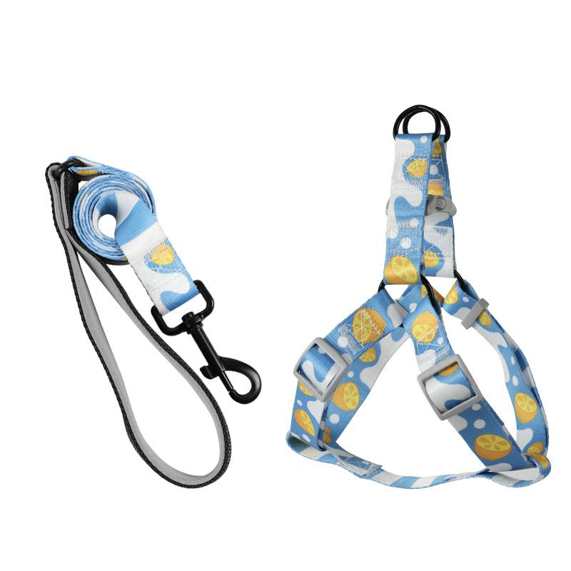 Dog Harness Dog Leash Three-piece Collar Chest Back Pet Leash Printed Dog Leash Pet Supplies