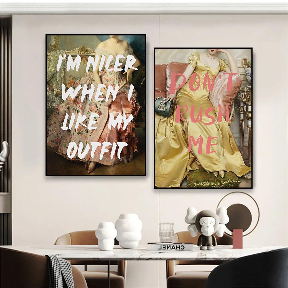 Funny Renaissance Artwork Shhh I'm Reading Bubble-Gum Lady Portrait Vintage Canvas Poster Wall Art Pictures Home Room Decor