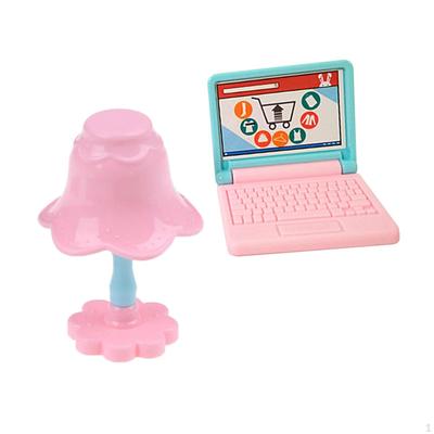 1 Paket Dollhouse Mini Laptop Scene Miniature Computer Table Lamp Set Simulation Notebook Folding