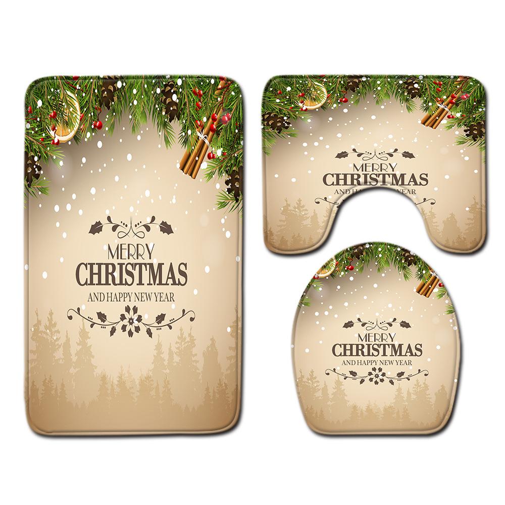 Christmas Home Door Mat Bathroom Shower Curtain Floor Mat Combination Four-Piece Set Bedroom Living Room Carpet