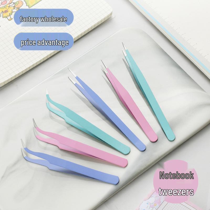 

Stainless Steel Colored Bent Tip Tweezers with Cartoon Stickers and Tape Stainless Steel Bent Tip Small
