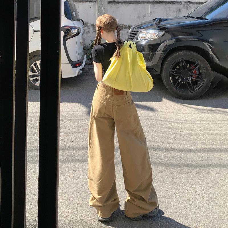 Damen American Khaki Weitbeinjeans mit hoher Taille - 2025 Frühling & Sommer Schlankmachende lockere Passform