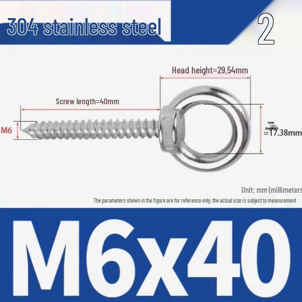 304 Stainless Steel Self-Tapping Eye Bolt with Ring Screw Hook
