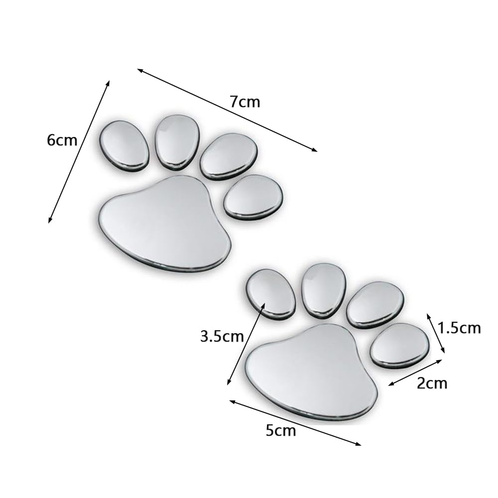 Mikankawa Car Stickers, Paw Stickers, 3D Stickers, Strong Adhesive, Waterproof, Conceals Scratches, Metal Texture, Black + Silver, Set of 12