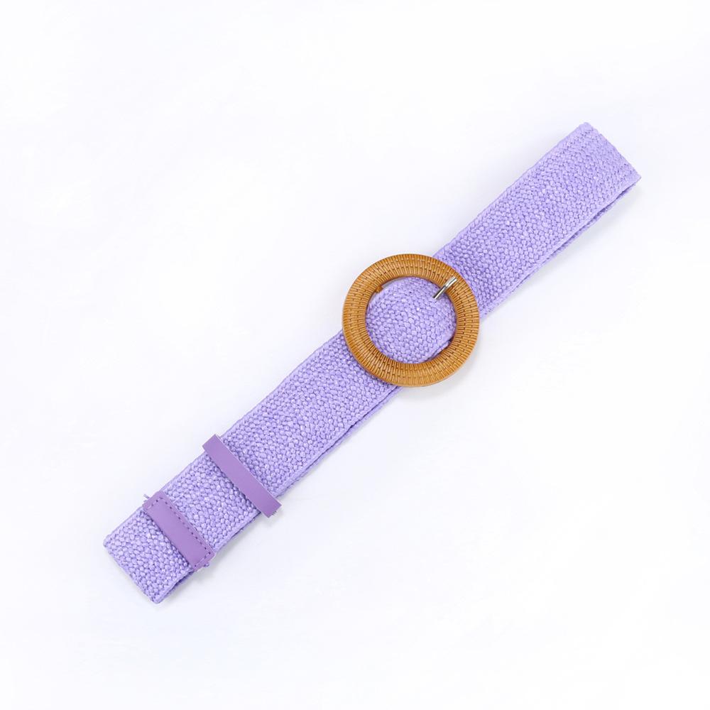 Bohemian Cotton And Linen Wind Pp Grass Woven Belt Women'S Round Square Buckle Dress Retro Women'S Belt