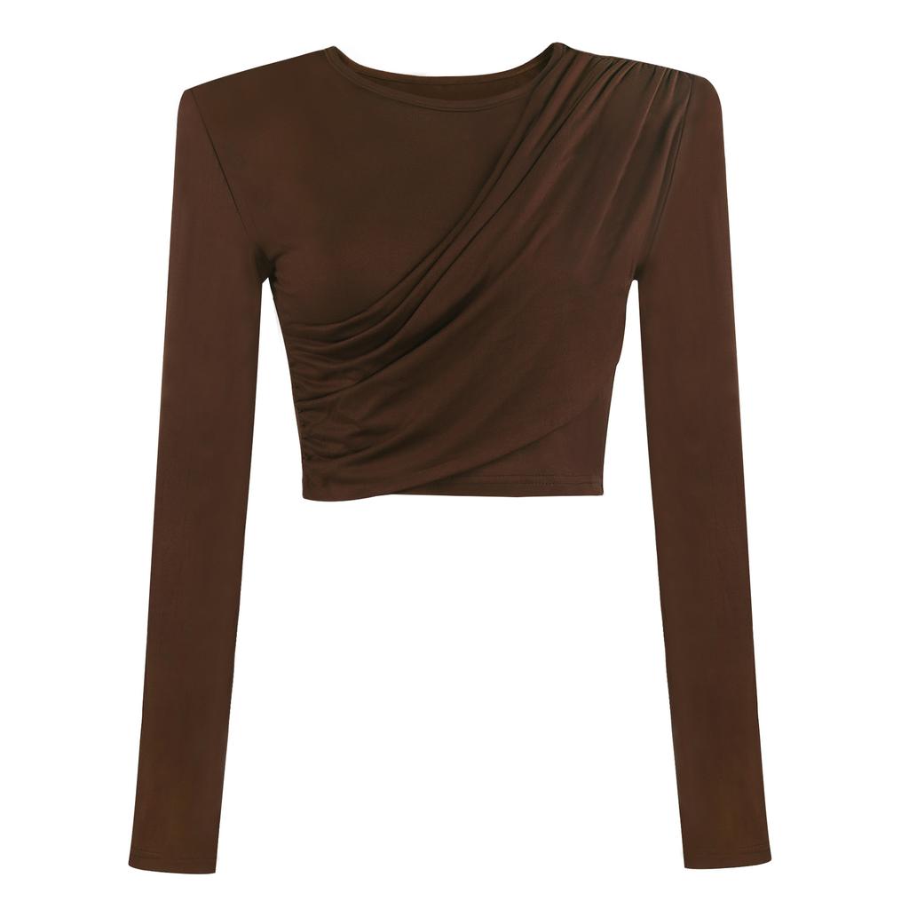 Shoulder Pads T-shirt Women Solid Color 
