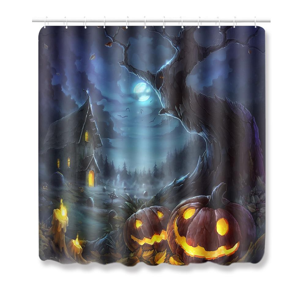 Halloween Shower Curtain Floor Mat Combination Four-Piece Set Bathroom Toilet Carpet Shower Room Foot Mat