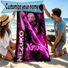 Personalisierbares Strandtuch mit Demon Slayer Aufdruck und individuellem Namen, für Reise, Camping, Strandparty, Heimdekoration, Geburtstagsgeschenk für Familie & Freunde