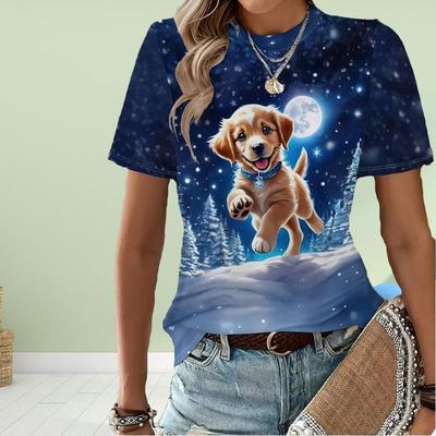 Mode Frauen Schnee Hund Katze Print T Shirt lustige lässig O-Ausschnitt kurze Ärmel T-shirt Sommer weibliche T-Shirt