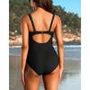 CHARMLEAKS Jednoczęściowy kostium kąpielowy dla kobiet, prążkowany, z wysokim stanem, usztywniany, z wycięciem na plecach, kwadratowym dekoltem i guzikami muszlowymi