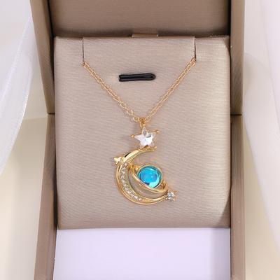 Planet Pendant European and American Jewelry Fashion Diamond Collarbone Chain Women's Niche Star Moon Alloy Necklace