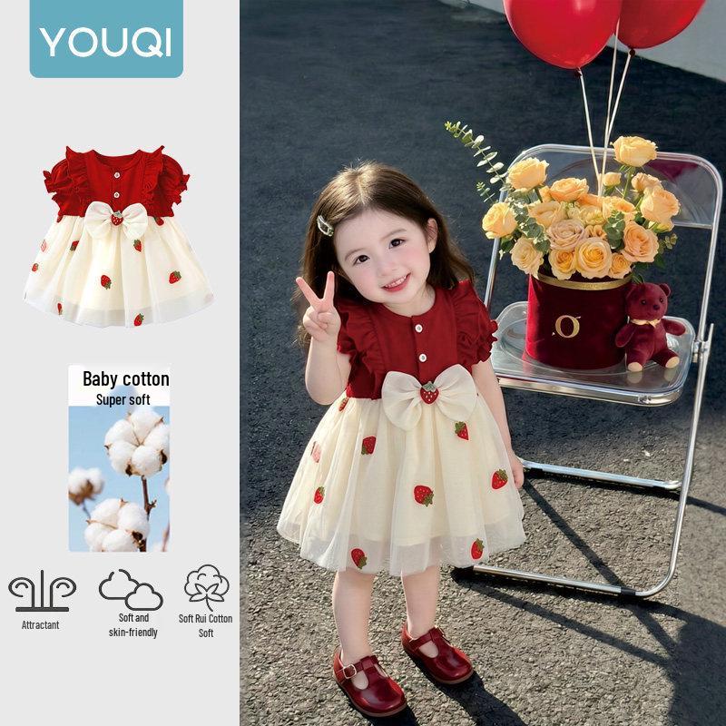 Youqi Baby 2026 Summer Red Cherry Princess Dress for Photoshoots