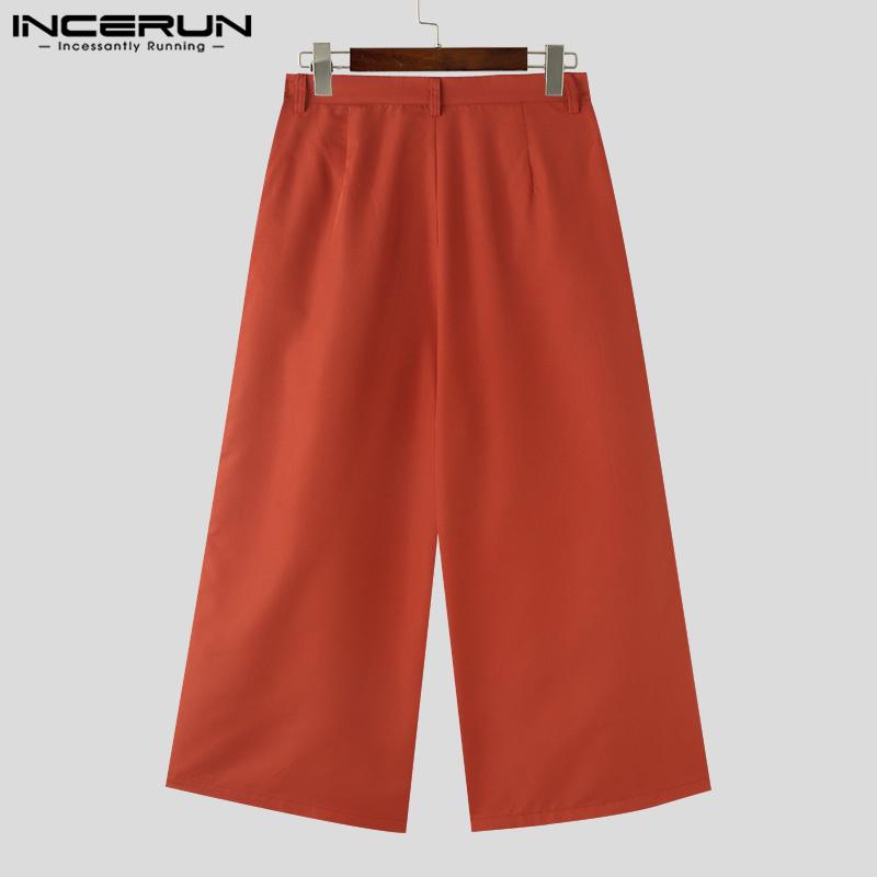 INCERUN Herrenhose mit Reißverschluss und weitem Bein, lockere lange Palazzo-Hose