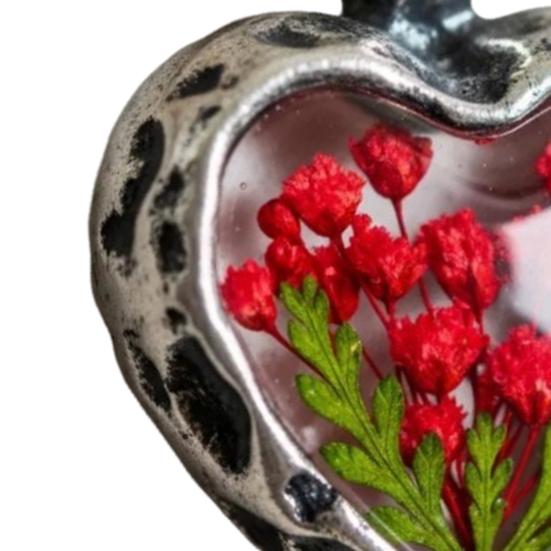 Everlasting Flower Heart Necklace Vintage Floral Jewelry Flowers in Heart Charm Handmade Necklace for Women Anniversary Valentine's Day Gift