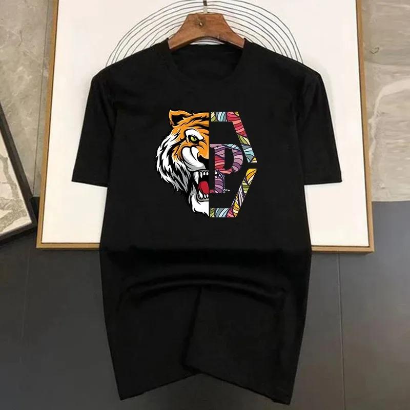 100% Cotton Luxury Brand Tiger Printing T-shirt Black Summer Short Sleeve Tee Men's/Women's Fashion Top Tshirt Streetwear 2024