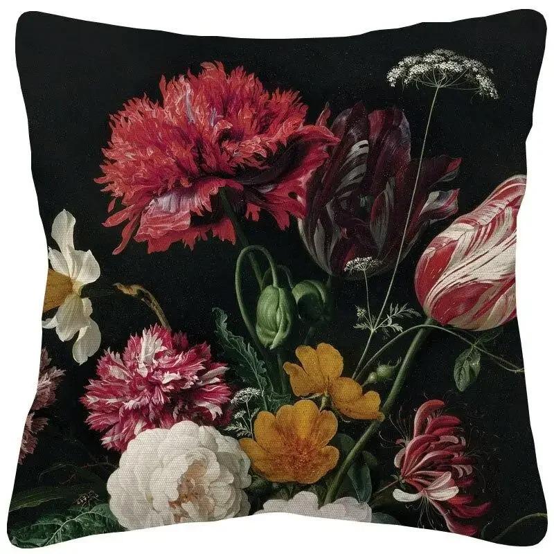 Klassieke olieverfstijl bloemen Dubbelzijdig Bedrukte kussensloop Korte pluche Geschikt voor woonkamers sierkussenhoes 35x35cm