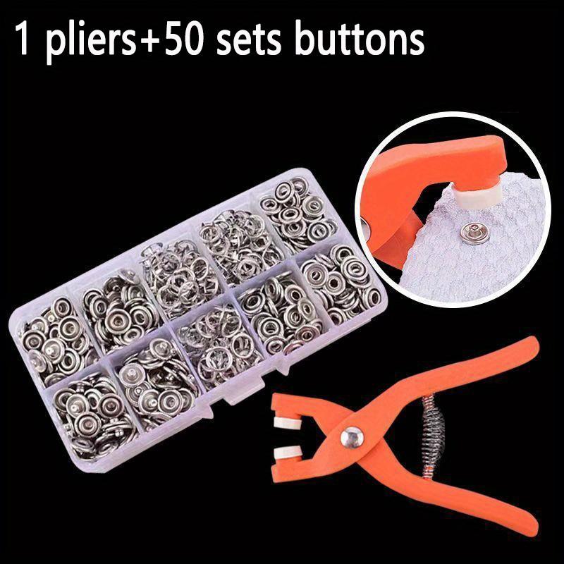 50 Sets Pressure Buttons with Manual Pressure Pliers Metal Plastic Buttons for DIY Sewing Clothes Hats Bags Includes 50 Fasteners Storage Box