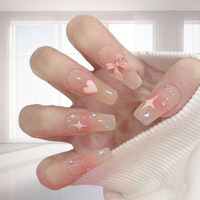 1 Set Unghie Finte Rimozione Facile Copertura Totale Lucido Fai da Te con Colla Dolce Fantasia Fiocco Cuore Estese Unghie Finte Fornitura per Salone di Bellezza