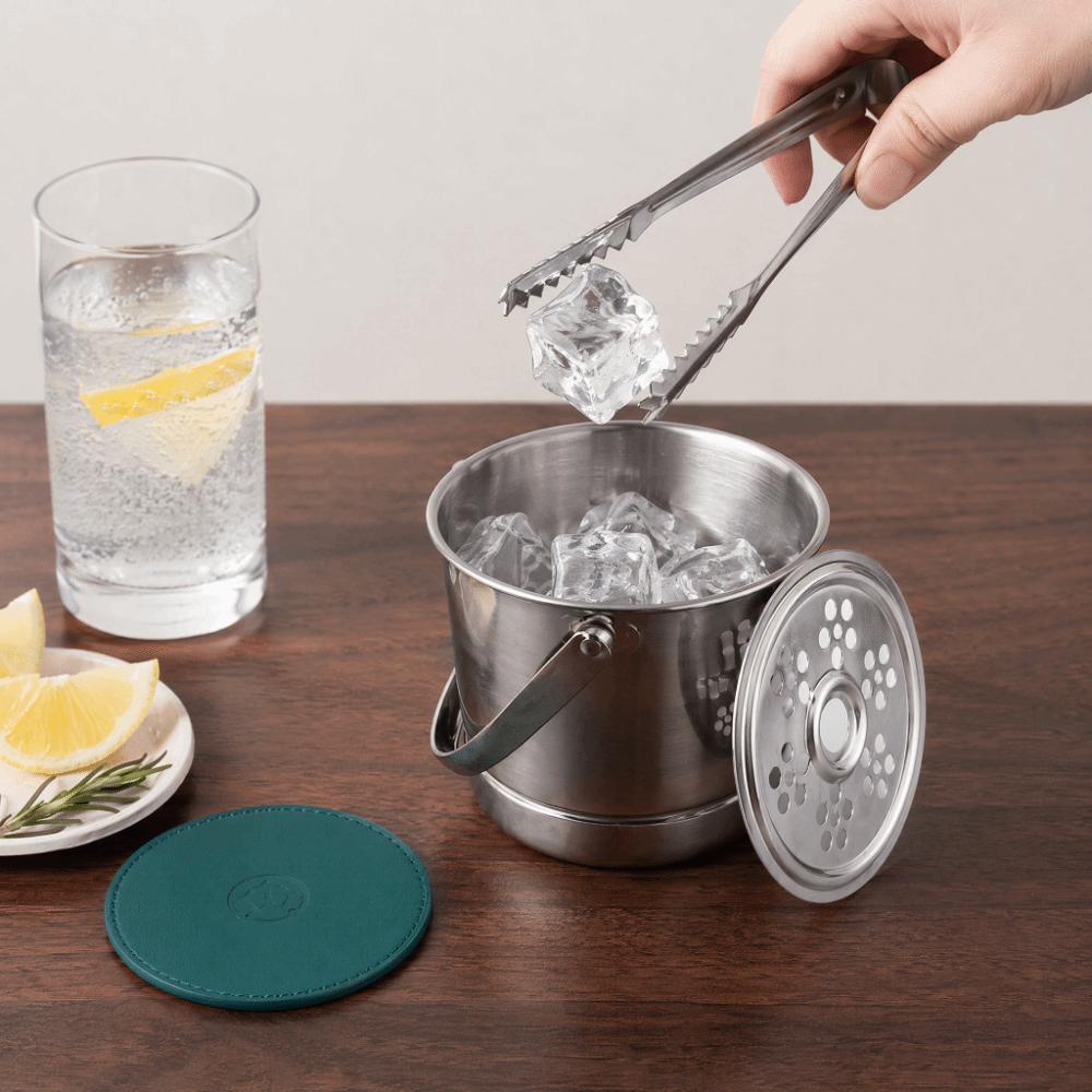 3 piece 1L Stainless Steel Ice Bucket Double Walled Ice Cube Holder Bar Ice Container Restaurant