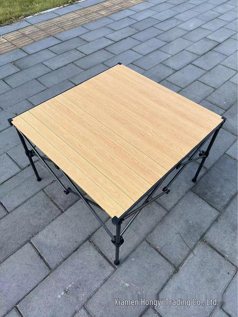 Hongyi Bamboo Pattern Aluminum Folding Table – Outdoor, Adjustable Height for Tea, BBQ, Card Games, Mahjong, Dining.