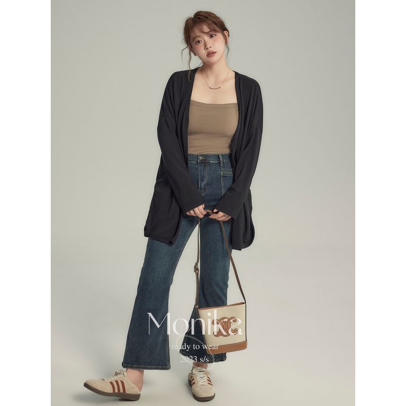 Monica Plus-Size Women s Clothing 2026 Spring New Style Washed Jeans for Plus-Size Women Casual Elastic High-Waisted Flared Pants Washed Denim 30