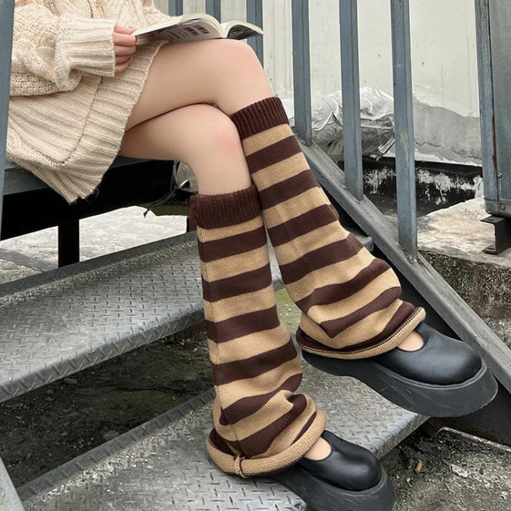 Scaldamuscoli a zampa d'elefante Calzini a righe Calze lunghe Lolita Leggings lavorati a maglia Invernali giapponesi Sopra il ginocchio Larghi Calzini in spugna con elefante