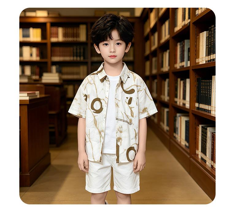 Boys' Collar Shirt Summer Men's Treasure Casual White Pure Cotton Children's Shirt