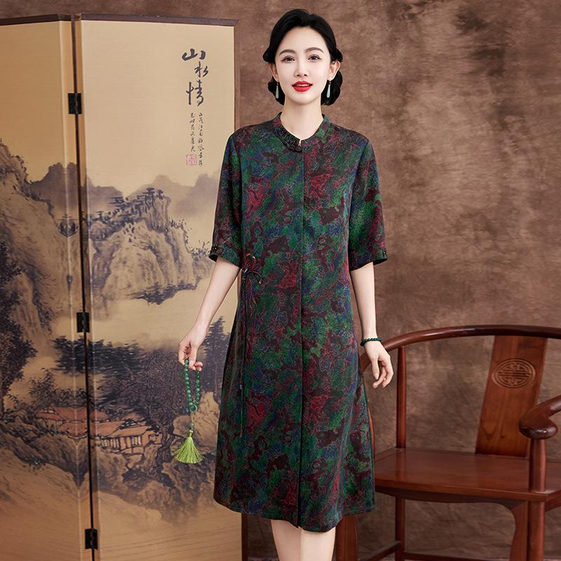 

Платье из пряжи «Цветочный укроп», платье из тяжелого атласа с ретро-вышивкой из шелка, юбка из шелка тутового дерева L