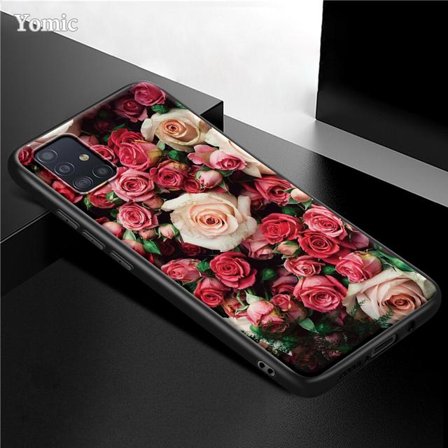 Husa cu flori roz trandafir pentru Samsung Galaxy S21 Ultra A51 A71 A52 A72 5g S20 Fe A50 A70 A41 A31 A30 A21s Tpu Husa telefon neagra Capa