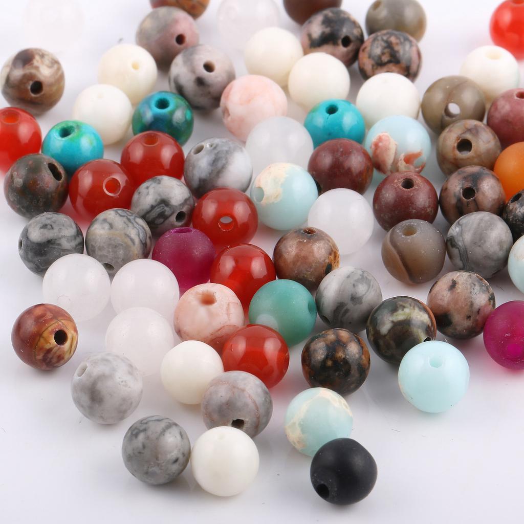 100 Piezas/Paquete Pequeñas Cuentas Redondas de Piedra Natural de Energía con Agujeros, Cristal Curativo Reiki Ágata Jade Gemas Cuentas Sueltas para Fabricación de Joyería Accesorios DIY