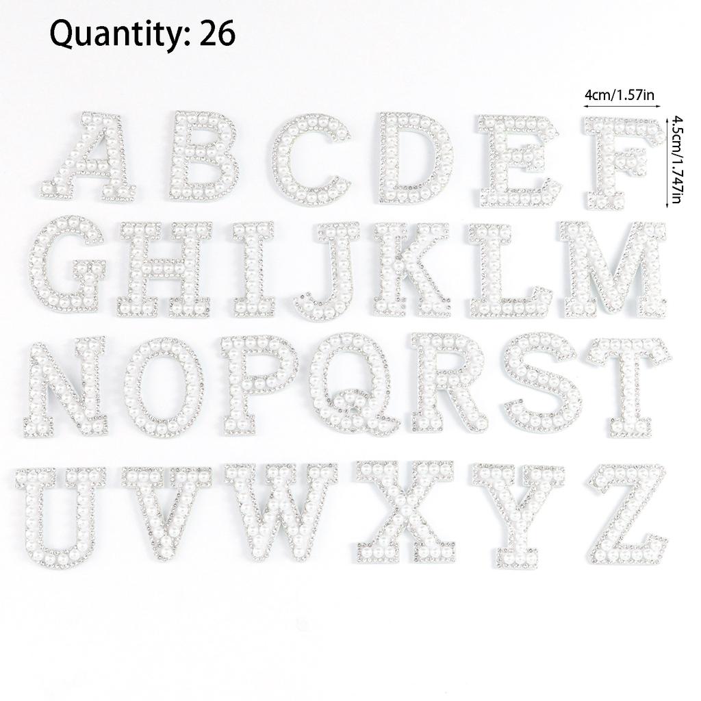 26pcs A-Z Glitter Pearls Rhinestone Letter Patches Repair Embroidered Sew On Appliques, Patches for DIY Clothes Bags Hats