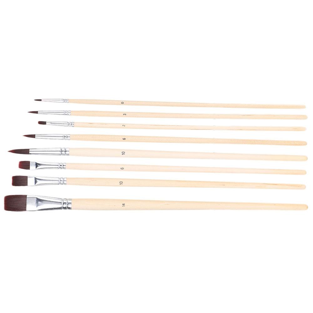 8Pcs Nylon Brush Set Flat Tip Watercolor Gouache Oil Acrylic Painting Tool Artist Brushes