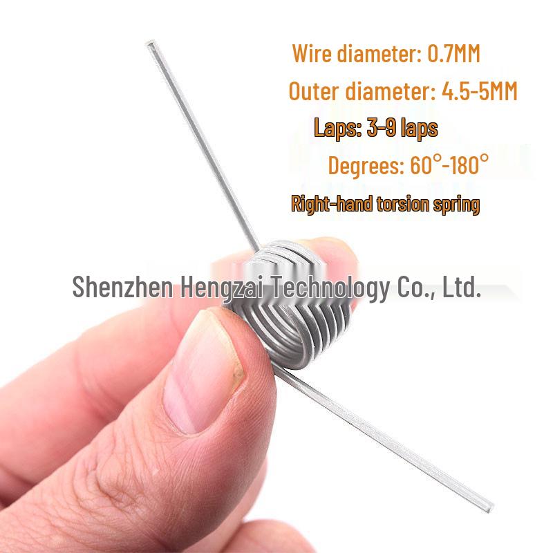 

304 Stainless Steel Right Hand Torsion Spring, 0.7mm Wire, 4.5-5.0mm Outer Diameter, 60°-180° Torque Range Wire Dia 0.7, Outer Dia 4.5, 3 Coils, 90°