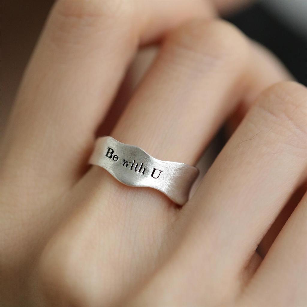 Geometric Wave Frosted Letter Ring: Adjustable Open Ring for Women, Cold Style, Hip Hop Index Finger Accessory