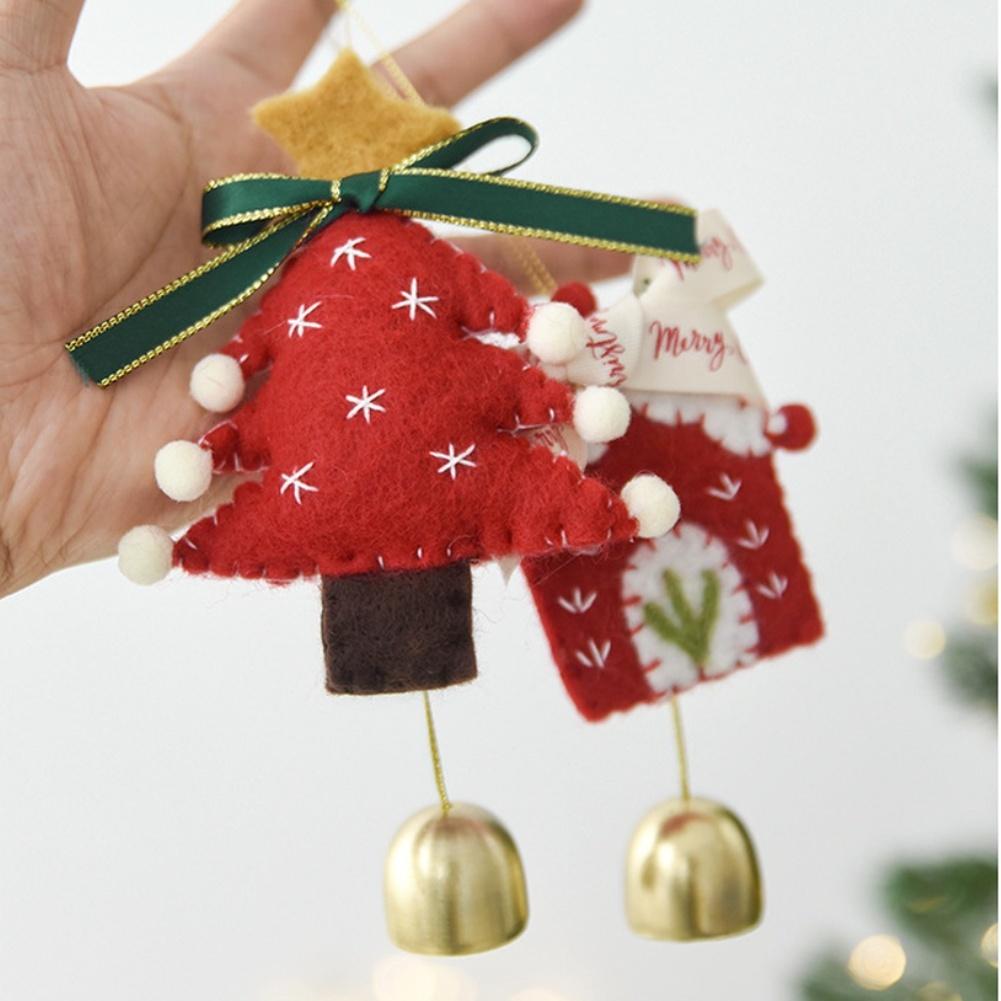 Christmas Bell Bow Door Hanging Ornament Wool Felt Holiday Tree Decorations DIY Handmade Seasonal Decor House Bell Bow