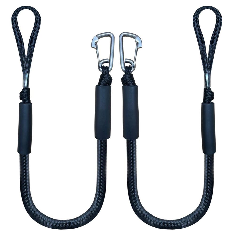 2ks 4ft Bungee Cord Dock Line s háčkem pro člun Kajak Lanové Uvazovací šňůra Černá