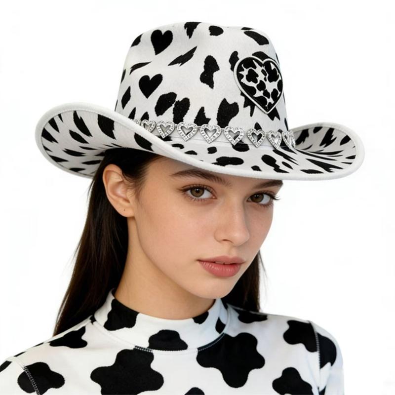 Fashionable Cow Pattern Rhinestones Accent Unisex Cowboy Hats Comfortable Fabric