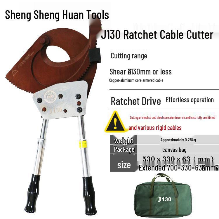 Steel Ratchet Cable Cutter Pliers for Copper, Aluminum, and Strand Cables (Models J40, J52, J75, J95, J130)