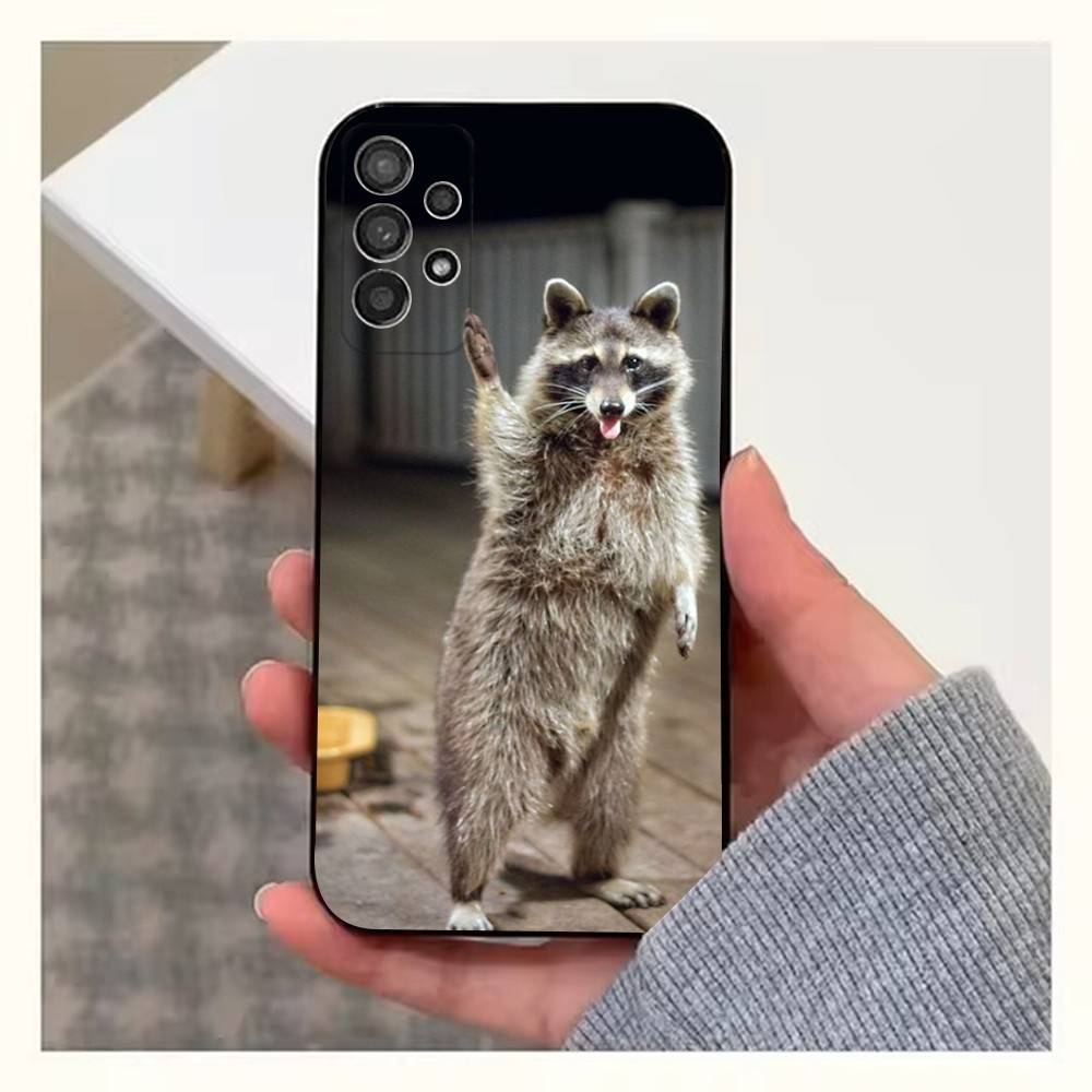 Cute R-Raccoon Phone Case For Samsung S22,S21,S20,S10,S9,S25,S24,S23,Ultra,FE,Plus,Lite,Soft Silicone Black