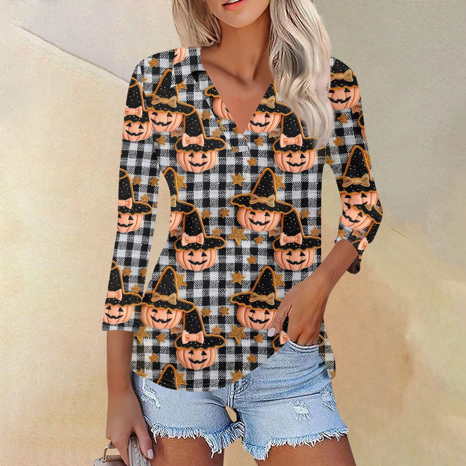 

Женская модная повседневная рубашка с V-образным вырезом и рукавом 3/4 на Хэллоуин XXXL
