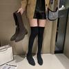 Fashion Knee High Shaft Shoes Woman Middle Heel Thigh Long Boots for Women Pointed Toe Above Over The Y2k On Offer Spring Autumn Work Pu