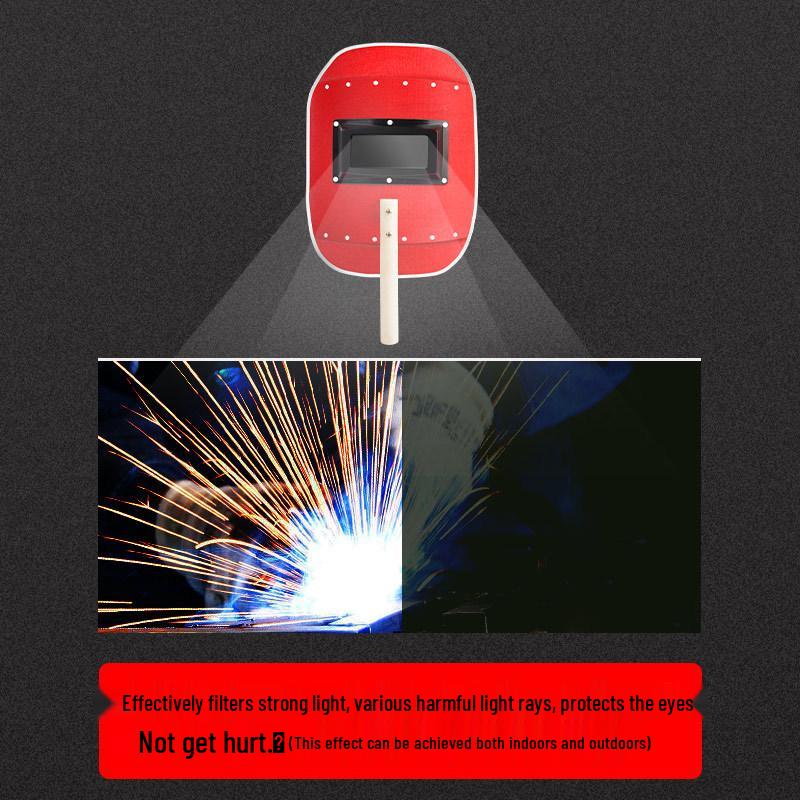 Red Handheld Steel Welding Face Shield - Lightweight Anti-Scald Protection Mask for Arc Welding