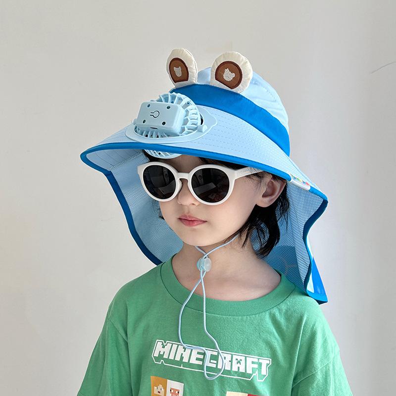 Smart Voice Control Fan Hat Summer Children's Sun Protection Sun Hat Boys and Girls Mesh Breathable Shawl Hat Sun Hat