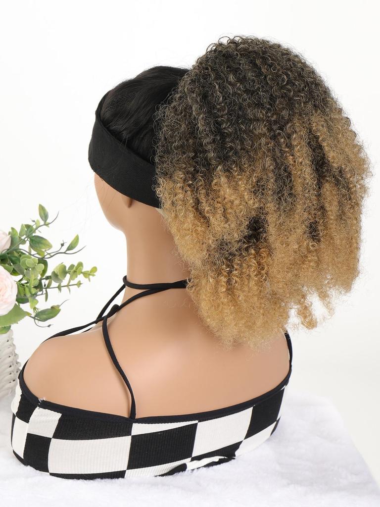 Synthetic Wig 12-inch Short Ponytail Afro Puff Kinky Curly Drawstring Ponytail Clip In Hair Extensions Natural Hairpiece Pony Tail For Women