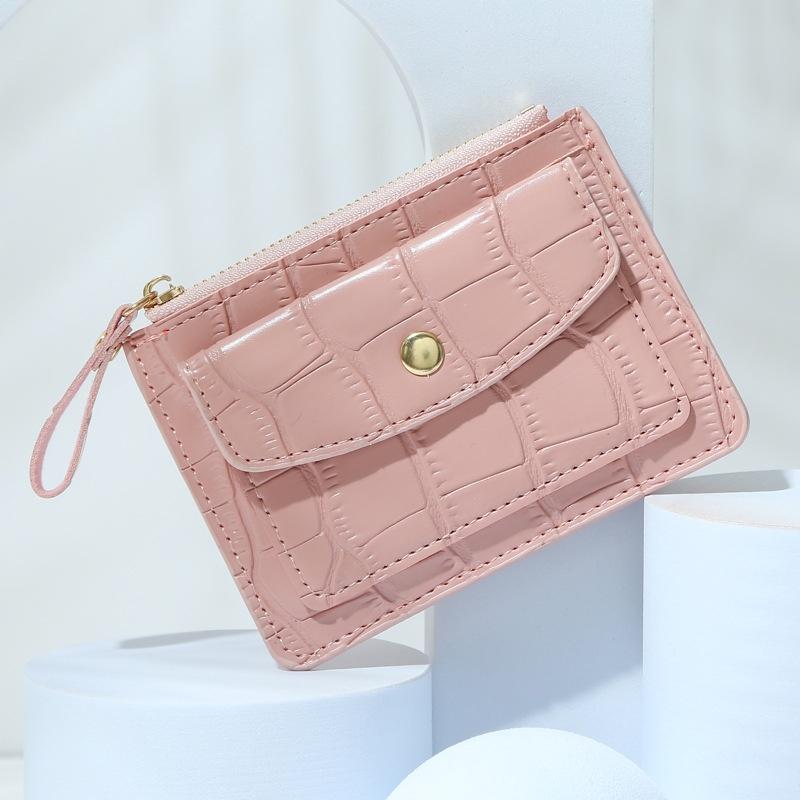 IELGY pure color crocodile pattern small fresh mini wallet for women