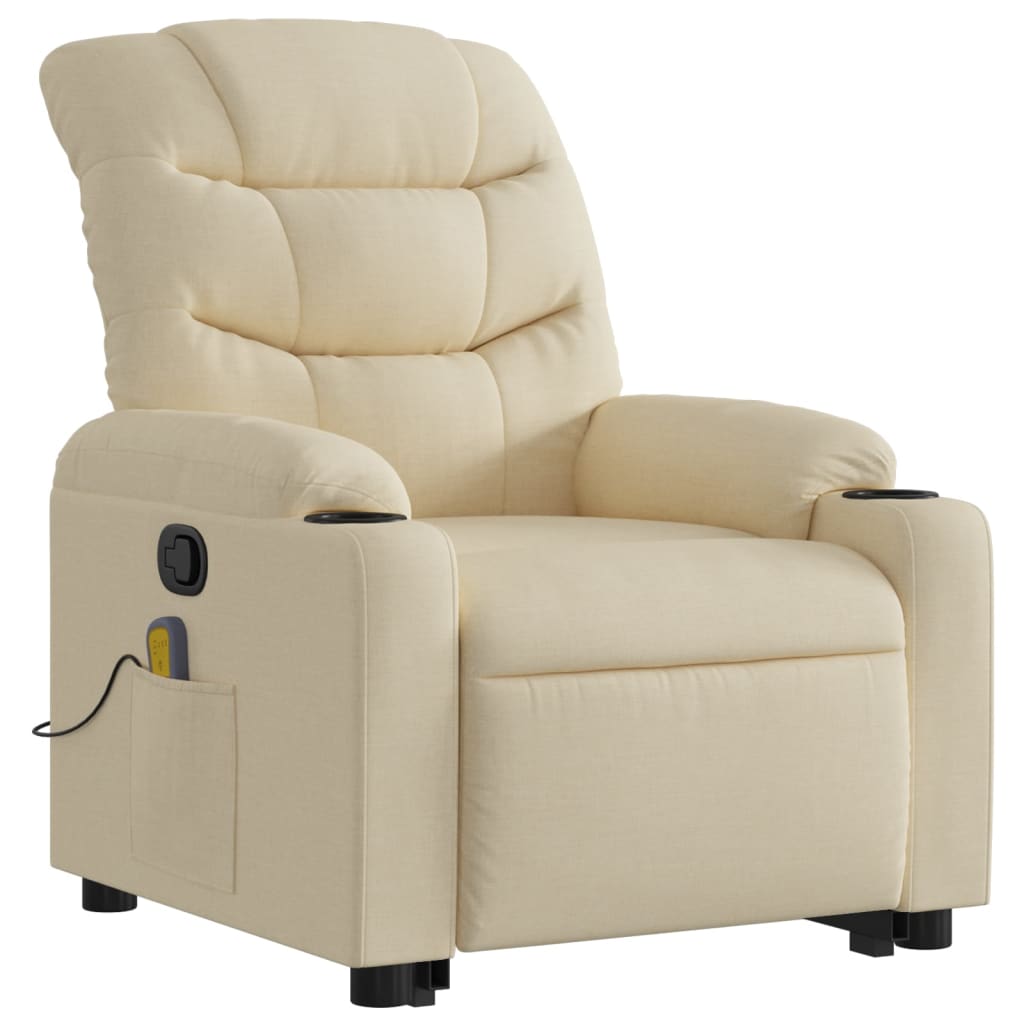 Vidaxl Lift-Up Massage Chair, Reclining, Cream, Fabric Upholstered