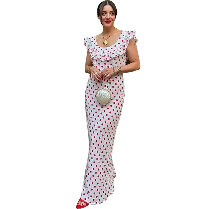 Women's Ruffle Edge One Shoulder Polka Dot Dress with Ruffle Edge Decoration Versatile Daily Style Elegant Summer Short Sleeved Women's Slim Fit Dress